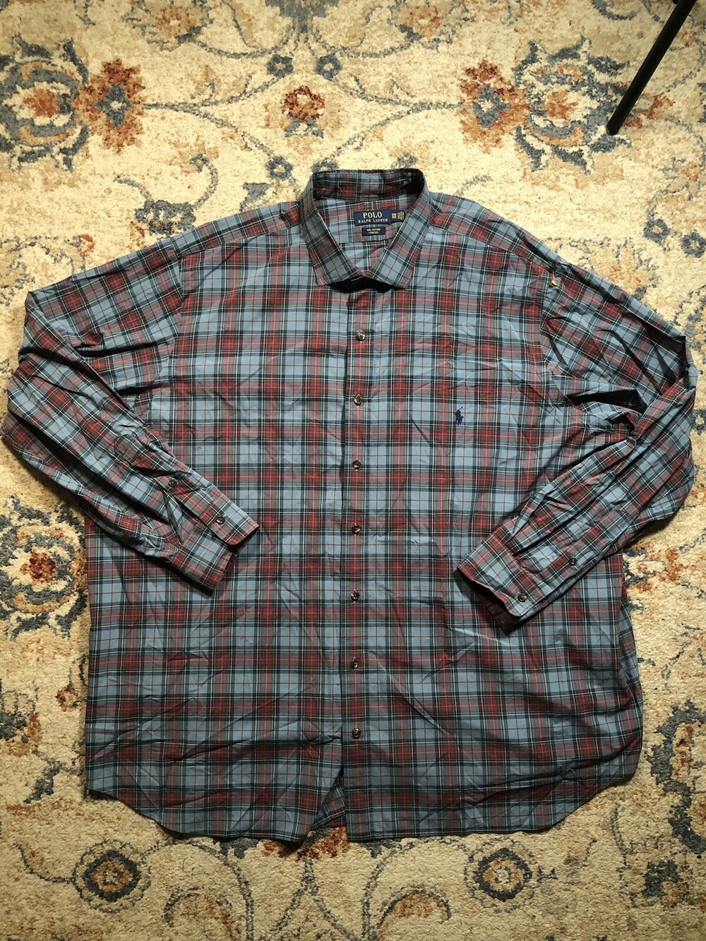 Polo Ralph Lauren Shirt Mens 3XB Plaid Checkered 100% Cotton Stretch Button Down